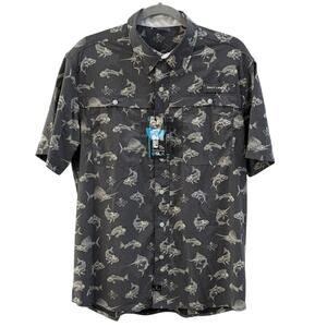 Salt Life Short Sleeve Fish 'N Bones Reverse Print Woven Shirt Small